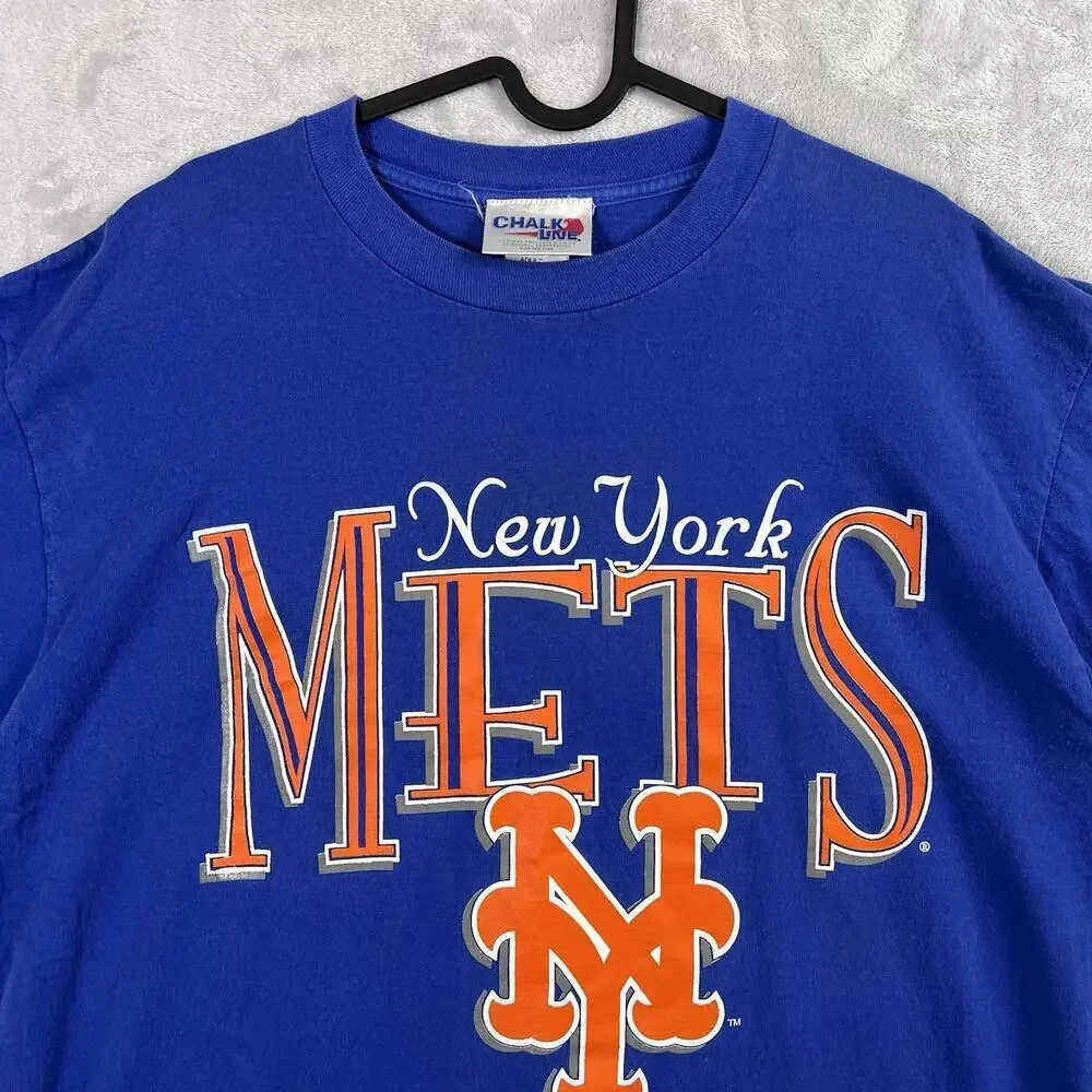 Vintage 1996 New York Mets T-Shirt Men's XL Blue/Orange‎ Chalkline Made in USA